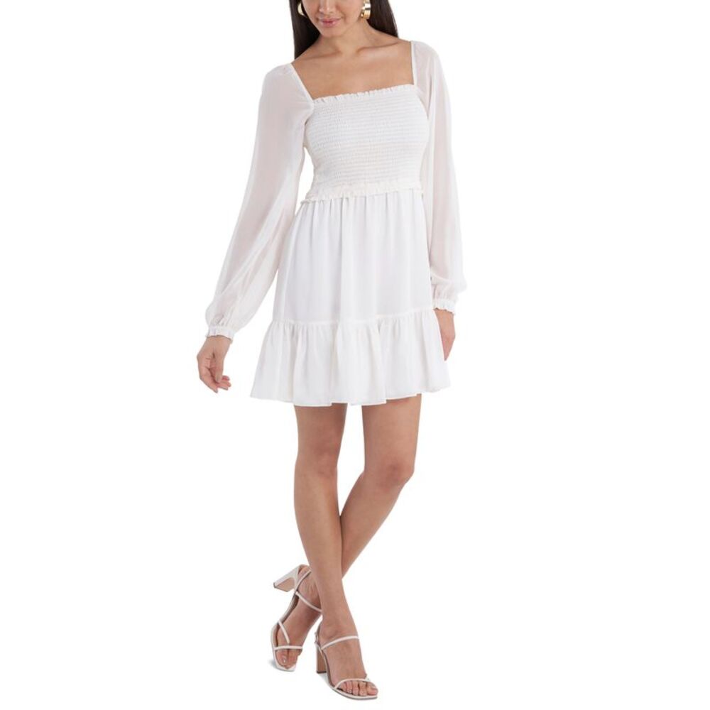 Women's Smocked Ruffle Hem Long Sleeve Dress